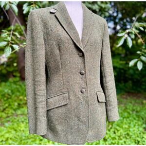 VTG Ralph Lauren Green Tweed Herringbone Equestrian Horse Buttons Blazer 8